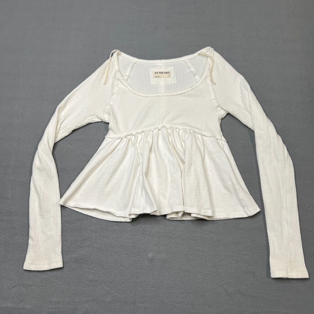 Free People We The Free Found Your Babydoll Top Women's S White Thermal Pullover